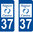 2 Sticker style AUTO Plaque Bleu département 37