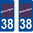 2 Sticker style AUTO Plaque Bleu département 38