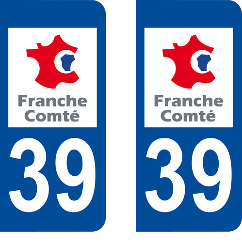 2 Stickers French Department 39 Plate Registration
