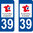 2 Sticker style AUTO Plaque Bleu département 39