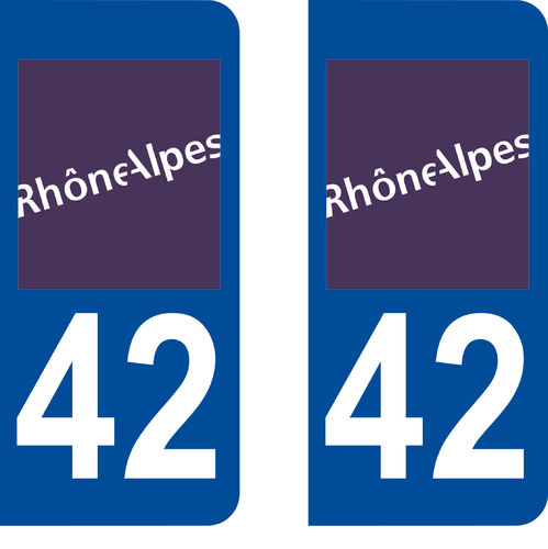 2 Stickers French Department 42 Plate Registration