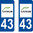 2 Sticker style AUTO Plaque Bleu département 43