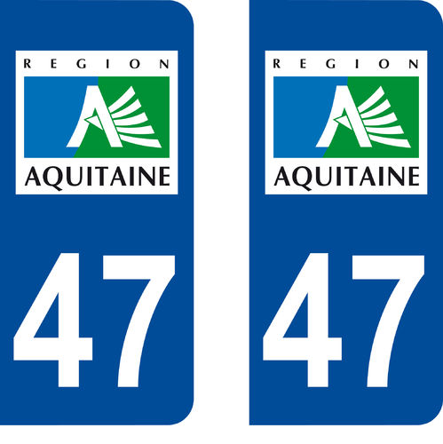 2 Stickers French Department 47 Plate Registration