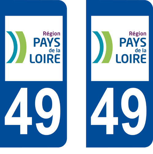 2 Stickers French Department 49 Plate Registration