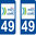 2 Sticker style AUTO Plaque Bleu département 49