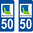 2 Sticker style AUTO Plaque Bleu département 50