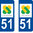 2 Sticker style AUTO Plaque Bleu département 51