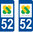 2 Sticker style AUTO Plaque Bleu département 52