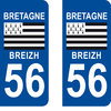 2 Sticker style AUTO Plaque Bleu département 56