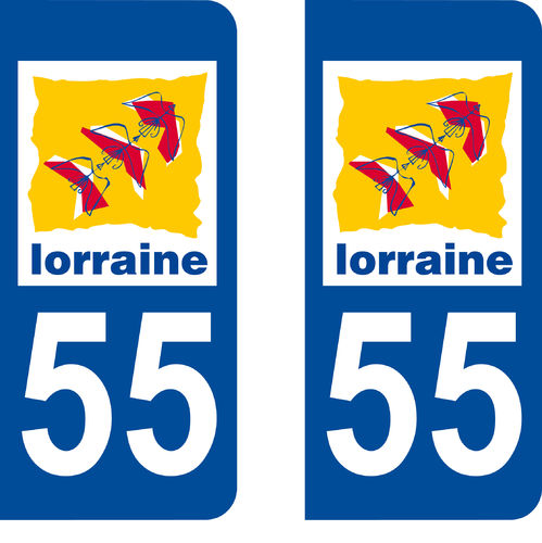 2 Stickers French Department 55 Plate Registration