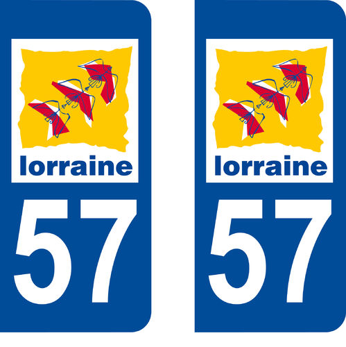 2 Stickers French Department 57 Plate Registration