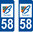 2 Sticker style AUTO Plaque Bleu département 58