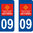 2 Sticker style AUTO Plaque Bleu département 09