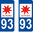 2 Sticker style AUTO Plaque Bleu département 93