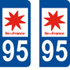 2 Sticker style AUTO Plaque Bleu département 95
