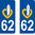 2 Sticker style AUTO Plaque Bleu département 62