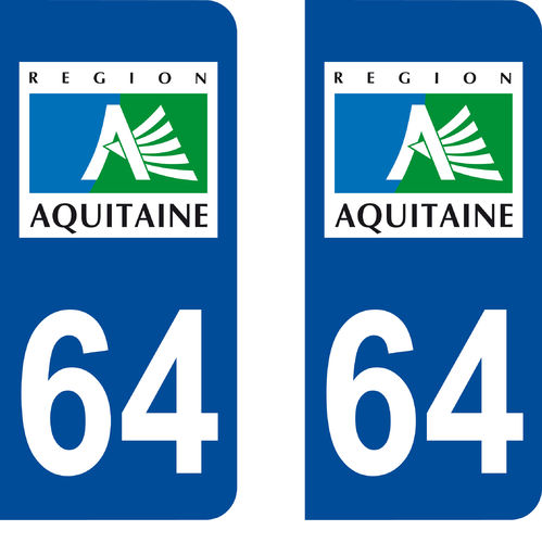 2 Stickers French Department 64 Plate Registration