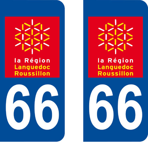 2 Stickers French Department 66 Plate Registration