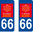 2 Sticker style AUTO Plaque Bleu département 66