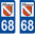 2 Sticker style AUTO Plaque Bleu département 68