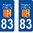2 Sticker style AUTO Plaque Bleu département 83