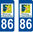 2 Sticker style AUTO Plaque Bleu département 86