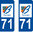 2 Sticker style AUTO Plaque Bleu département 71