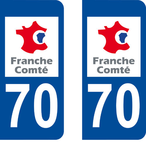 2 Stickers French Department 70 Plate Registration