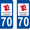 2 Sticker style AUTO Plaque Bleu département 70