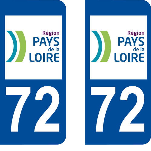 2 Stickers French Department 72 Plate Registration