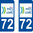 2 Sticker style AUTO Plaque Bleu département 72