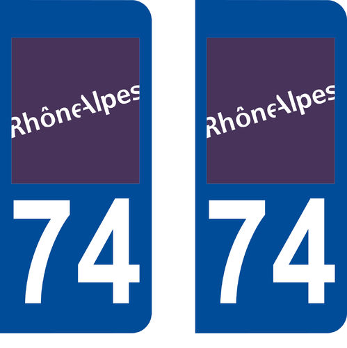 2 Stickers French Department 74 Plate Registration