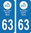 2 Sticker style AUTO Plaque Bleu département 63