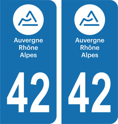 2 Sticker style AUTO Plaque Bleu département 42