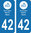 2 Sticker style AUTO Plaque Bleu département 42
