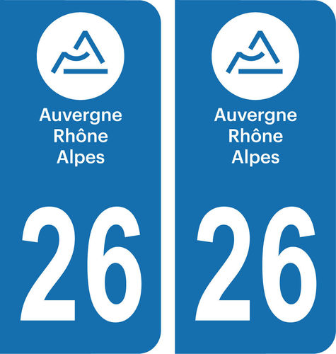 2 Sticker style AUTO Plaque Bleu département 26