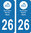 2 Sticker style AUTO Plaque Bleu département 26