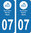 2 Sticker style AUTO Plaque Bleu département 07
