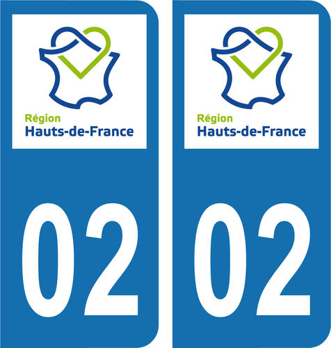 2 Stickers French Department 02 Plate Registration