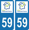 2 Sticker style AUTO Plaque Bleu département 59 HDF