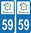 2 Sticker style AUTO Plaque Bleu département 59 HDF
