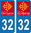 2 Sticker style AUTO Plaque Bleu département 32 OC