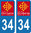 2 Sticker style AUTO Plaque Bleu département 34 OC