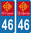 2 Sticker style AUTO Plaque Bleu département 46 OC
