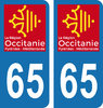 2 Stickers French Department 65 Plate Registration