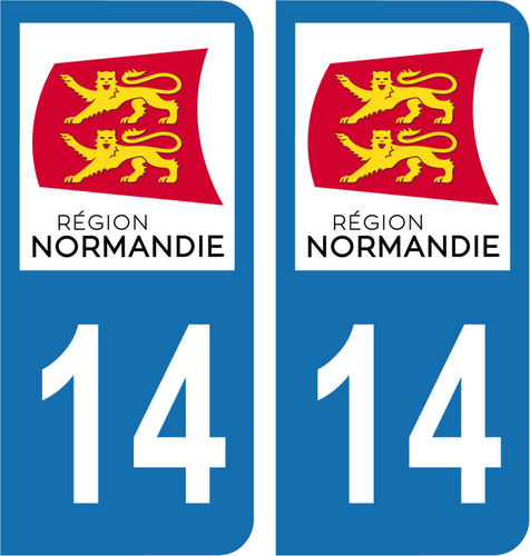 2 Stickers French Department 14 Plate Registration