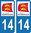 2 Sticker style AUTO Plaque Bleu département 14