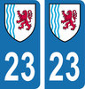 2 Sticker style AUTO Plaque Bleu département 23