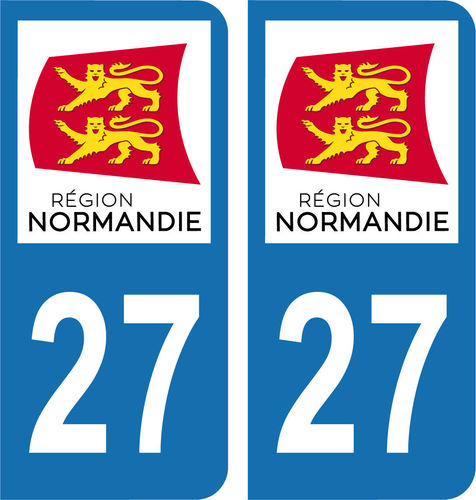 2 Stickers French Department 27 Plate Registration