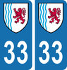 2 Sticker style AUTO Plaque Bleu département 33